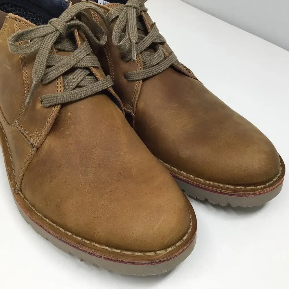 Clarks Mens Vargo Mid Ankle Chukka Boot Light Brown Leather Size 10 Pre Owned